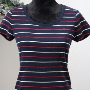 Tommy Hilfiger Striped Multicolor Short Sleeve Tee 100% Cotton Roundneck